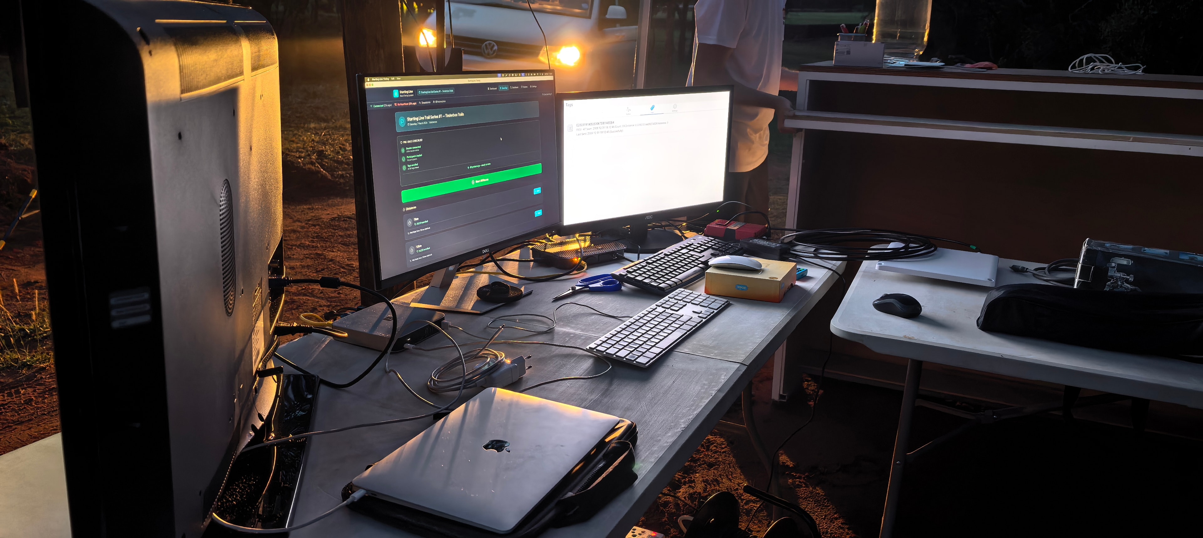 Starting Line timing and check-in station with dual monitors